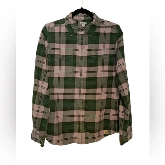 Carhartt Green/Purple Plaid Flannel medium - Picture 1 of 4